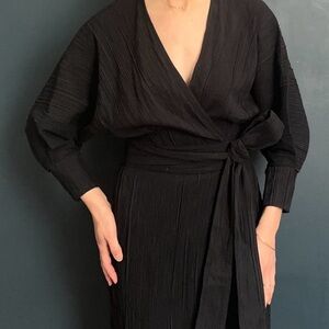 NWT Black Textured Wrap Dress size 8
